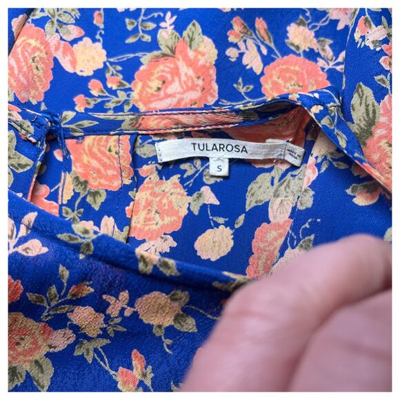 Tularosa Iris Short Sleeve Floral Mini Dress Navy Blue Peach Size Small - Picture 5 of 6